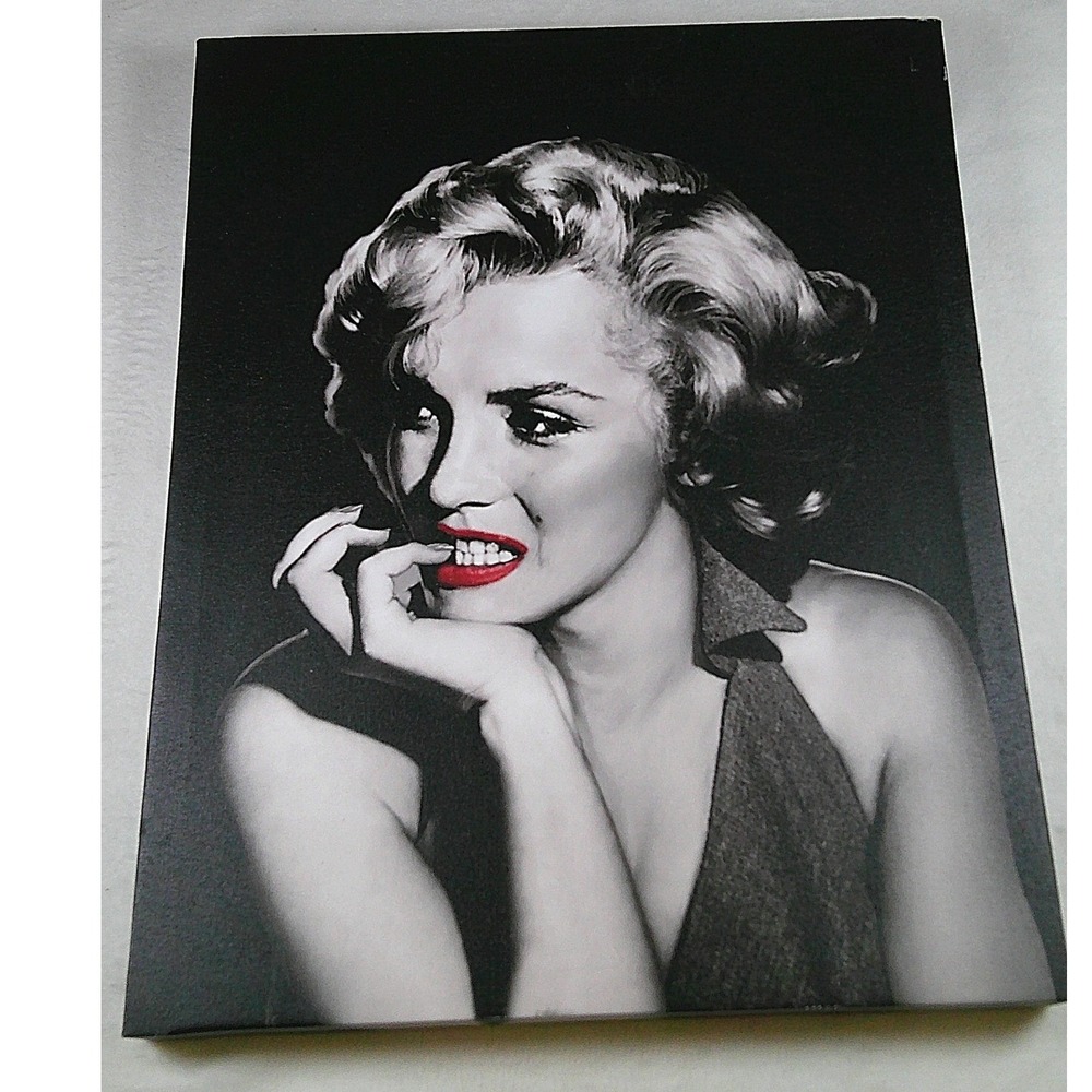 Marilyn Monroe Canvas Wall Art Black White‎ Red Lips Portrait 19x19